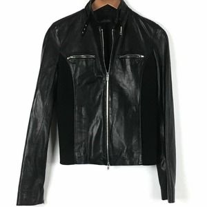 MANUEL Leather Jacket Size 4 Black Zipper Front Womens Italian